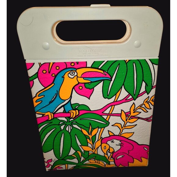 Vintage Koolit Corp Tropical Parrot & Toucan Insulated Lunch Tote Bag NOS Kitsch - Picture 1 of 10